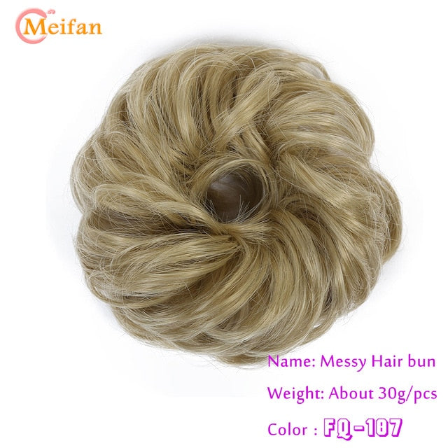 MEIFAN Synthetic Elastic Hair Scrunchie Curly Chignons Hair Rope Natural Fake Hair Bun Curly Clip in Hair Ponytails Extensions