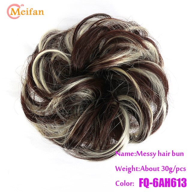 MEIFAN Synthetic Elastic Hair Scrunchie Curly Chignons Hair Rope Natural Fake Hair Bun Curly Clip in Hair Ponytails Extensions