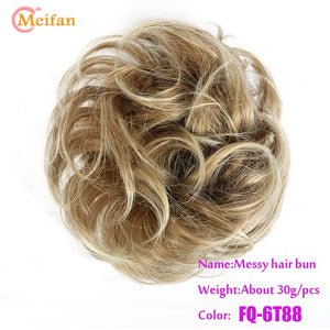 MEIFAN Synthetic Elastic Hair Scrunchie Curly Chignons Hair Rope Natural Fake Hair Bun Curly Clip in Hair Ponytails Extensions