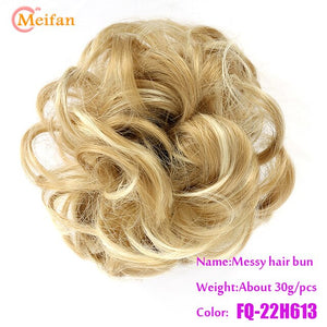 MEIFAN Synthetic Elastic Hair Scrunchie Curly Chignons Hair Rope Natural Fake Hair Bun Curly Clip in Hair Ponytails Extensions