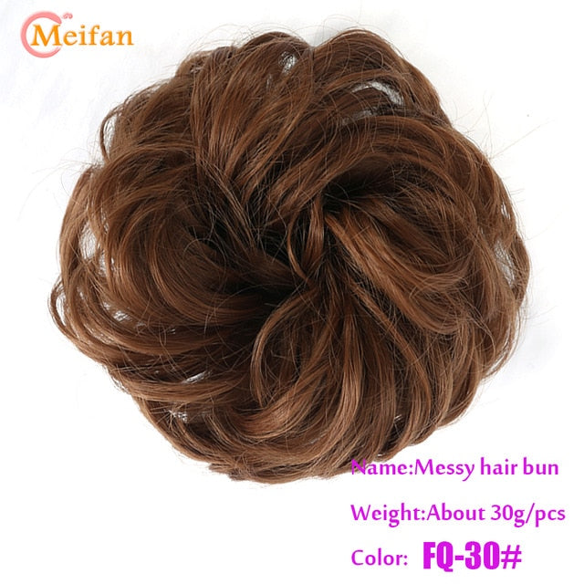 MEIFAN Synthetic Elastic Hair Scrunchie Curly Chignons Hair Rope Natural Fake Hair Bun Curly Clip in Hair Ponytails Extensions