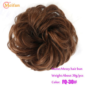 MEIFAN Synthetic Elastic Hair Scrunchie Curly Chignons Hair Rope Natural Fake Hair Bun Curly Clip in Hair Ponytails Extensions