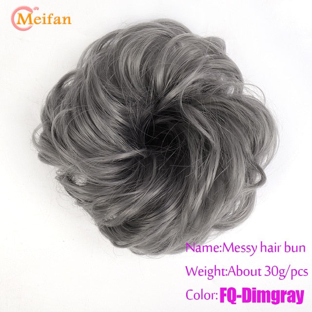 MEIFAN Synthetic Elastic Hair Scrunchie Curly Chignons Hair Rope Natural Fake Hair Bun Curly Clip in Hair Ponytails Extensions