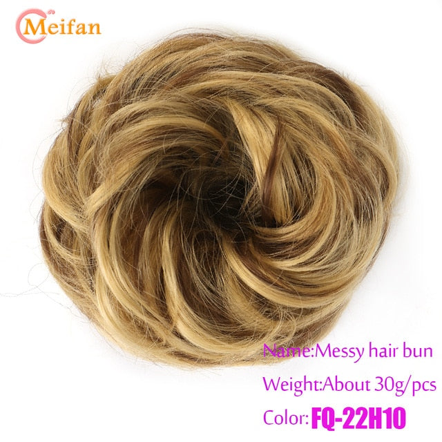 MEIFAN Synthetic Elastic Hair Scrunchie Curly Chignons Hair Rope Natural Fake Hair Bun Curly Clip in Hair Ponytails Extensions