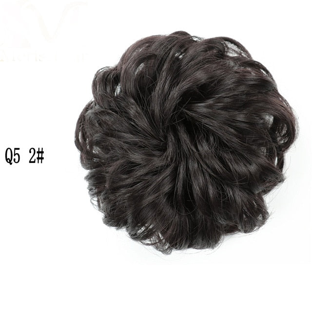 MERISIHAIR Girls Curly Scrunchie Chignon With Rubber Band Brown Gray Synthetic Hair Ring Wrap On Messy Bun Ponytails
