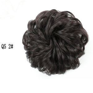 MERISIHAIR Girls Curly Scrunchie Chignon With Rubber Band Brown Gray Synthetic Hair Ring Wrap On Messy Bun Ponytails