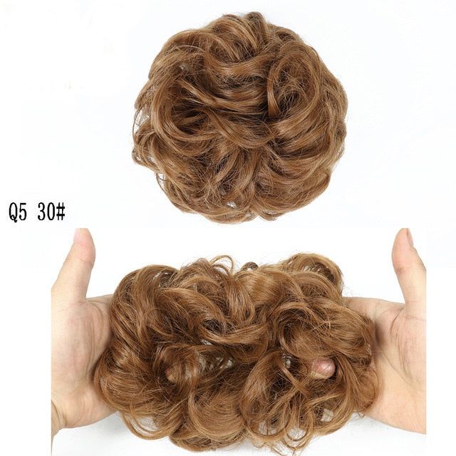 MERISIHAIR Girls Curly Scrunchie Chignon With Rubber Band Brown Gray Synthetic Hair Ring Wrap On Messy Bun Ponytails