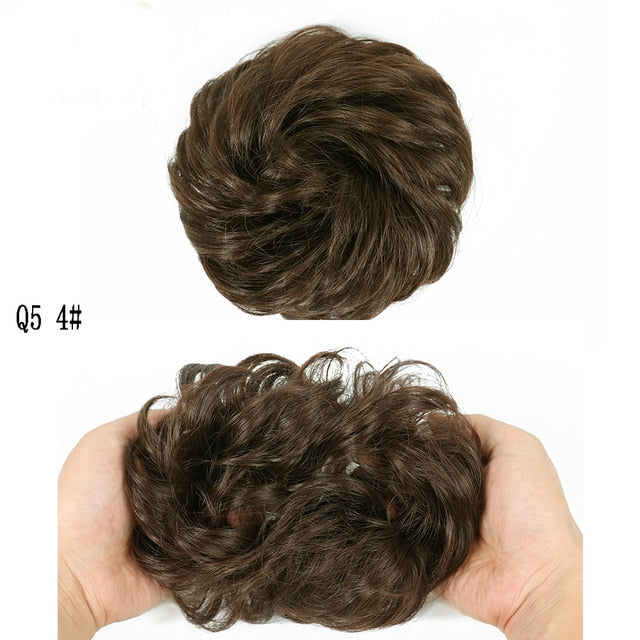 MERISIHAIR Girls Curly Scrunchie Chignon With Rubber Band Brown Gray Synthetic Hair Ring Wrap On Messy Bun Ponytails