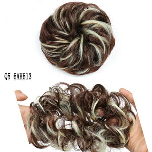 MERISIHAIR Girls Curly Scrunchie Chignon With Rubber Band Brown Gray Synthetic Hair Ring Wrap On Messy Bun Ponytails