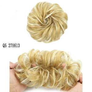MERISIHAIR Girls Curly Scrunchie Chignon With Rubber Band Brown Gray Synthetic Hair Ring Wrap On Messy Bun Ponytails