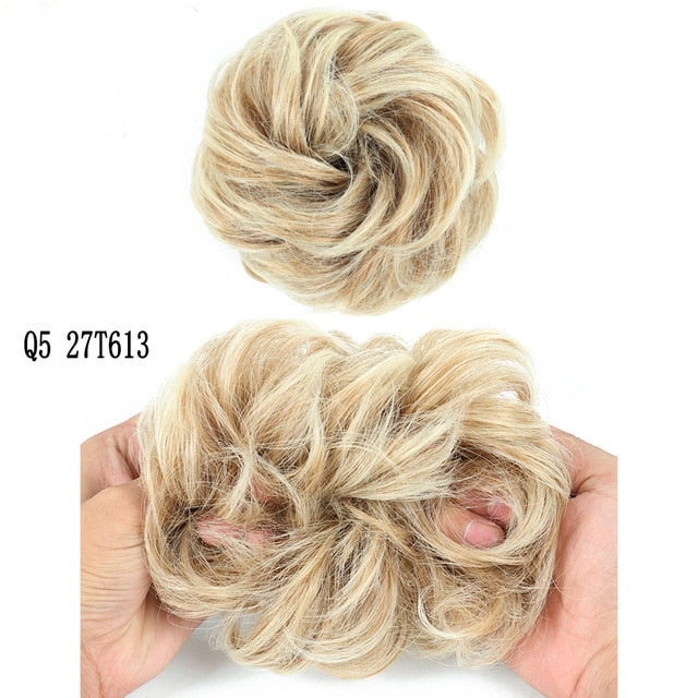 MERISIHAIR Girls Curly Scrunchie Chignon With Rubber Band Brown Gray Synthetic Hair Ring Wrap On Messy Bun Ponytails