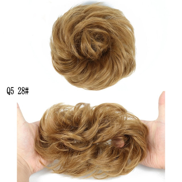MERISIHAIR Girls Curly Scrunchie Chignon With Rubber Band Brown Gray Synthetic Hair Ring Wrap On Messy Bun Ponytails