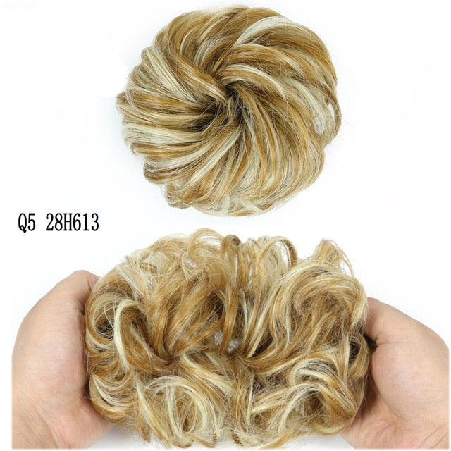 MERISIHAIR Girls Curly Scrunchie Chignon With Rubber Band Brown Gray Synthetic Hair Ring Wrap On Messy Bun Ponytails