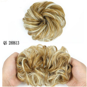 MERISIHAIR Girls Curly Scrunchie Chignon With Rubber Band Brown Gray Synthetic Hair Ring Wrap On Messy Bun Ponytails
