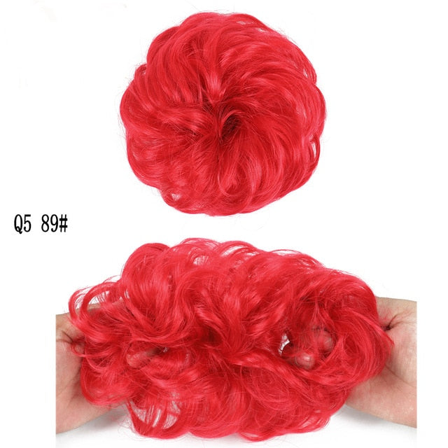 MERISIHAIR Girls Curly Scrunchie Chignon With Rubber Band Brown Gray Synthetic Hair Ring Wrap On Messy Bun Ponytails