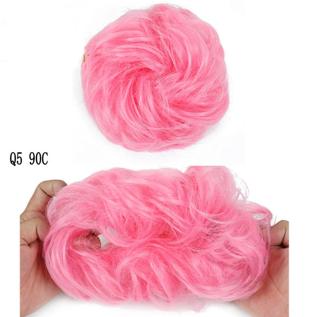 MERISIHAIR Girls Curly Scrunchie Chignon With Rubber Band Brown Gray Synthetic Hair Ring Wrap On Messy Bun Ponytails