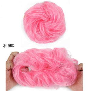 MERISIHAIR Girls Curly Scrunchie Chignon With Rubber Band Brown Gray Synthetic Hair Ring Wrap On Messy Bun Ponytails