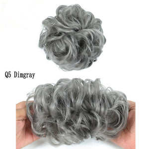 MERISIHAIR Girls Curly Scrunchie Chignon With Rubber Band Brown Gray Synthetic Hair Ring Wrap On Messy Bun Ponytails