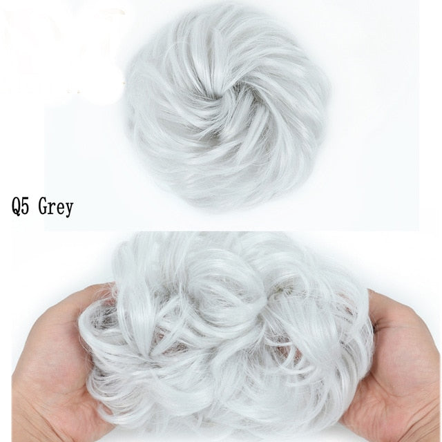 MERISIHAIR Girls Curly Scrunchie Chignon With Rubber Band Brown Gray Synthetic Hair Ring Wrap On Messy Bun Ponytails