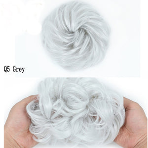 MERISIHAIR Girls Curly Scrunchie Chignon With Rubber Band Brown Gray Synthetic Hair Ring Wrap On Messy Bun Ponytails