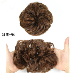 MERISIHAIR Girls Curly Scrunchie Chignon With Rubber Band Brown Gray Synthetic Hair Ring Wrap On Messy Bun Ponytails