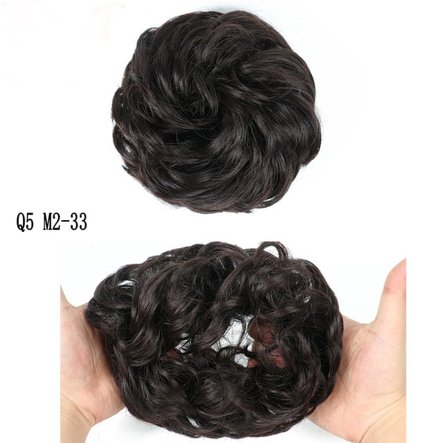 MERISIHAIR Girls Curly Scrunchie Chignon With Rubber Band Brown Gray Synthetic Hair Ring Wrap On Messy Bun Ponytails