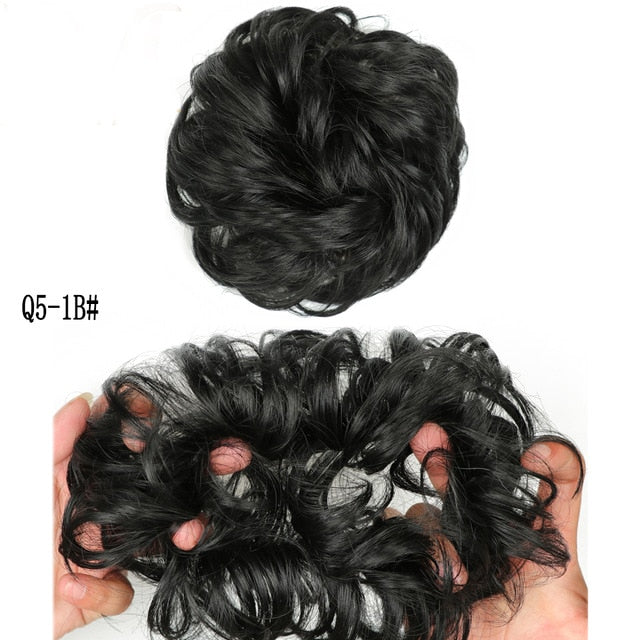 MERISIHAIR Girls Curly Scrunchie Chignon With Rubber Band Brown Gray Synthetic Hair Ring Wrap On Messy Bun Ponytails