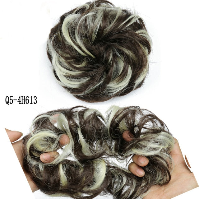 MERISIHAIR Girls Curly Scrunchie Chignon With Rubber Band Brown Gray Synthetic Hair Ring Wrap On Messy Bun Ponytails