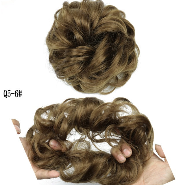 MERISIHAIR Girls Curly Scrunchie Chignon With Rubber Band Brown Gray Synthetic Hair Ring Wrap On Messy Bun Ponytails
