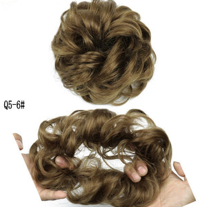 MERISIHAIR Girls Curly Scrunchie Chignon With Rubber Band Brown Gray Synthetic Hair Ring Wrap On Messy Bun Ponytails