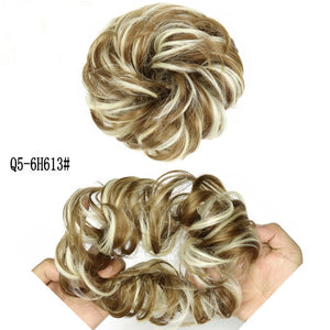 MERISIHAIR Girls Curly Scrunchie Chignon With Rubber Band Brown Gray Synthetic Hair Ring Wrap On Messy Bun Ponytails