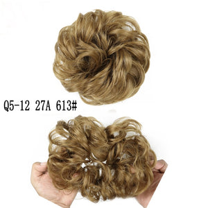 MERISIHAIR Girls Curly Scrunchie Chignon With Rubber Band Brown Gray Synthetic Hair Ring Wrap On Messy Bun Ponytails