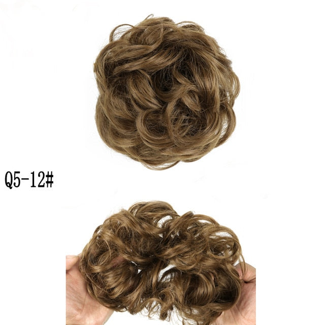 MERISIHAIR Girls Curly Scrunchie Chignon With Rubber Band Brown Gray Synthetic Hair Ring Wrap On Messy Bun Ponytails