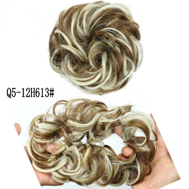 MERISIHAIR Girls Curly Scrunchie Chignon With Rubber Band Brown Gray Synthetic Hair Ring Wrap On Messy Bun Ponytails