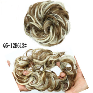MERISIHAIR Girls Curly Scrunchie Chignon With Rubber Band Brown Gray Synthetic Hair Ring Wrap On Messy Bun Ponytails