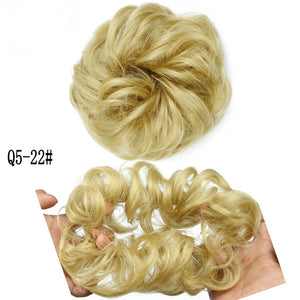 MERISIHAIR Girls Curly Scrunchie Chignon With Rubber Band Brown Gray Synthetic Hair Ring Wrap On Messy Bun Ponytails