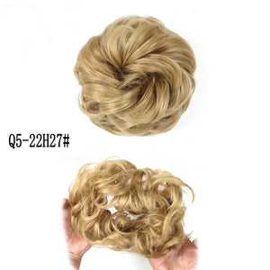 MERISIHAIR Girls Curly Scrunchie Chignon With Rubber Band Brown Gray Synthetic Hair Ring Wrap On Messy Bun Ponytails