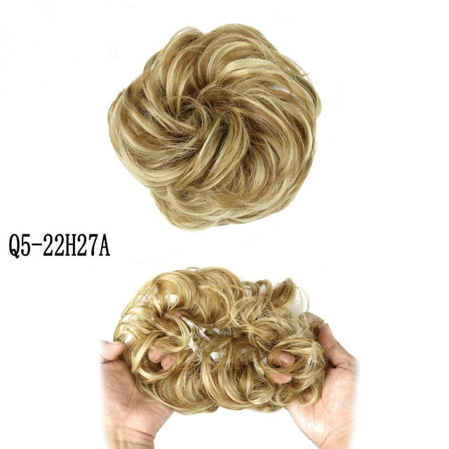 MERISIHAIR Girls Curly Scrunchie Chignon With Rubber Band Brown Gray Synthetic Hair Ring Wrap On Messy Bun Ponytails