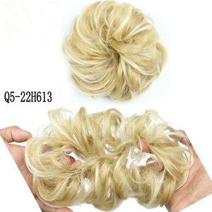 MERISIHAIR Girls Curly Scrunchie Chignon With Rubber Band Brown Gray Synthetic Hair Ring Wrap On Messy Bun Ponytails