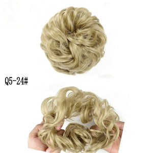 MERISIHAIR Girls Curly Scrunchie Chignon With Rubber Band Brown Gray Synthetic Hair Ring Wrap On Messy Bun Ponytails