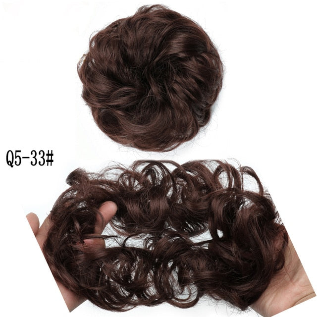 MERISIHAIR Girls Curly Scrunchie Chignon With Rubber Band Brown Gray Synthetic Hair Ring Wrap On Messy Bun Ponytails