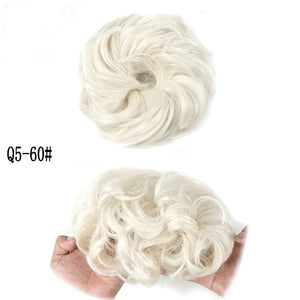 MERISIHAIR Girls Curly Scrunchie Chignon With Rubber Band Brown Gray Synthetic Hair Ring Wrap On Messy Bun Ponytails