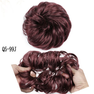 MERISIHAIR Girls Curly Scrunchie Chignon With Rubber Band Brown Gray Synthetic Hair Ring Wrap On Messy Bun Ponytails