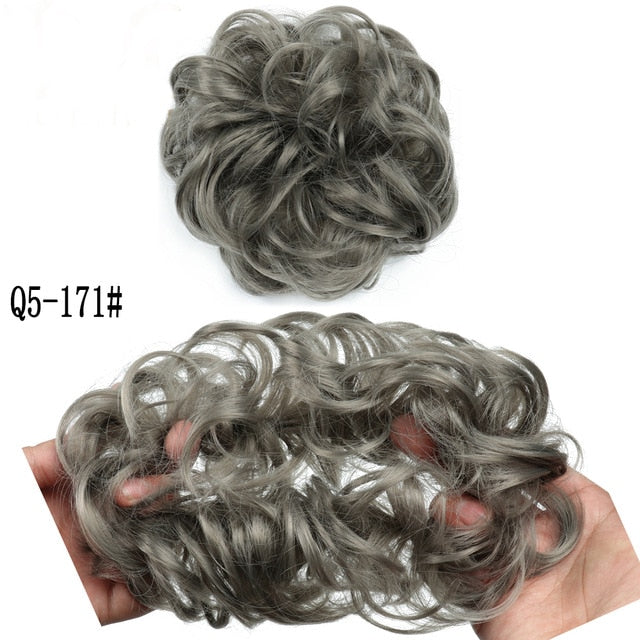 MERISIHAIR Girls Curly Scrunchie Chignon With Rubber Band Brown Gray Synthetic Hair Ring Wrap On Messy Bun Ponytails