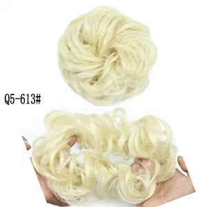 MERISIHAIR Girls Curly Scrunchie Chignon With Rubber Band Brown Gray Synthetic Hair Ring Wrap On Messy Bun Ponytails