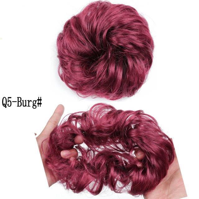 MERISIHAIR Girls Curly Scrunchie Chignon With Rubber Band Brown Gray Synthetic Hair Ring Wrap On Messy Bun Ponytails