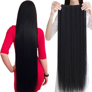 WTB 100cm 5 Clip In Hair Extension Heat Resistant Long Straight Black Fake Hairpiece for Women Natural Synthetic Hair 5 Sizes