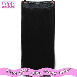 WTB 100cm 5 Clip In Hair Extension Heat Resistant Long Straight Black Fake Hairpiece for Women Natural Synthetic Hair 5 Sizes
