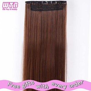 WTB 100cm 5 Clip In Hair Extension Heat Resistant Long Straight Black Fake Hairpiece for Women Natural Synthetic Hair 5 Sizes