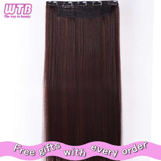 WTB 100cm 5 Clip In Hair Extension Heat Resistant Long Straight Black Fake Hairpiece for Women Natural Synthetic Hair 5 Sizes